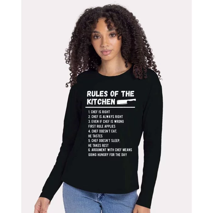 Rules Of The Kitchen Funny Master Cook Restaurant Chef Joke Womens Cotton Relaxed Long Sleeve T-Shirt