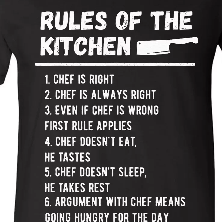 Rules Of The Kitchen Funny Master Cook Restaurant Chef Joke V-Neck T-Shirt