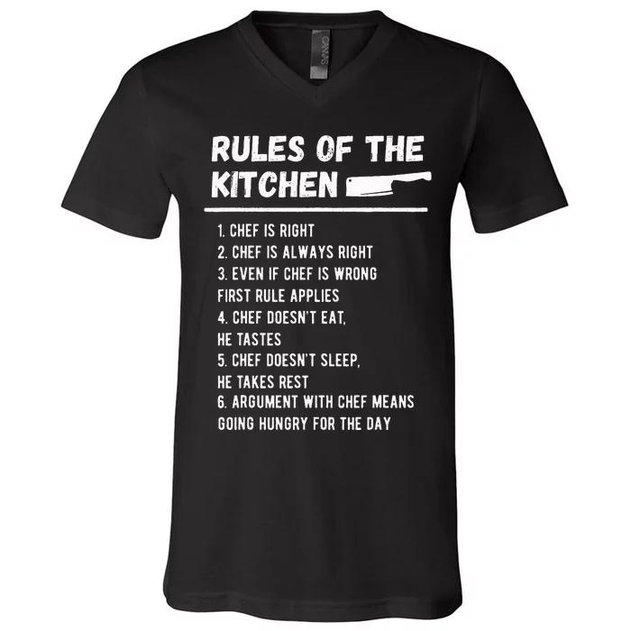 Rules Of The Kitchen Funny Master Cook Restaurant Chef Joke V-Neck T-Shirt