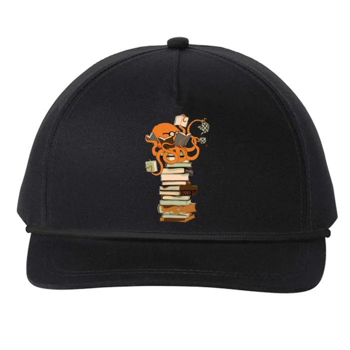 Reading Octopus Tea Coffee And Books Gift Snapback Five-Panel Rope Hat