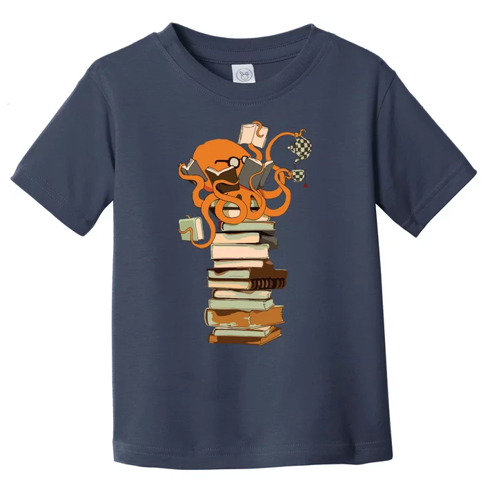 Reading Octopus Tea Coffee And Books Gift Toddler T-Shirt