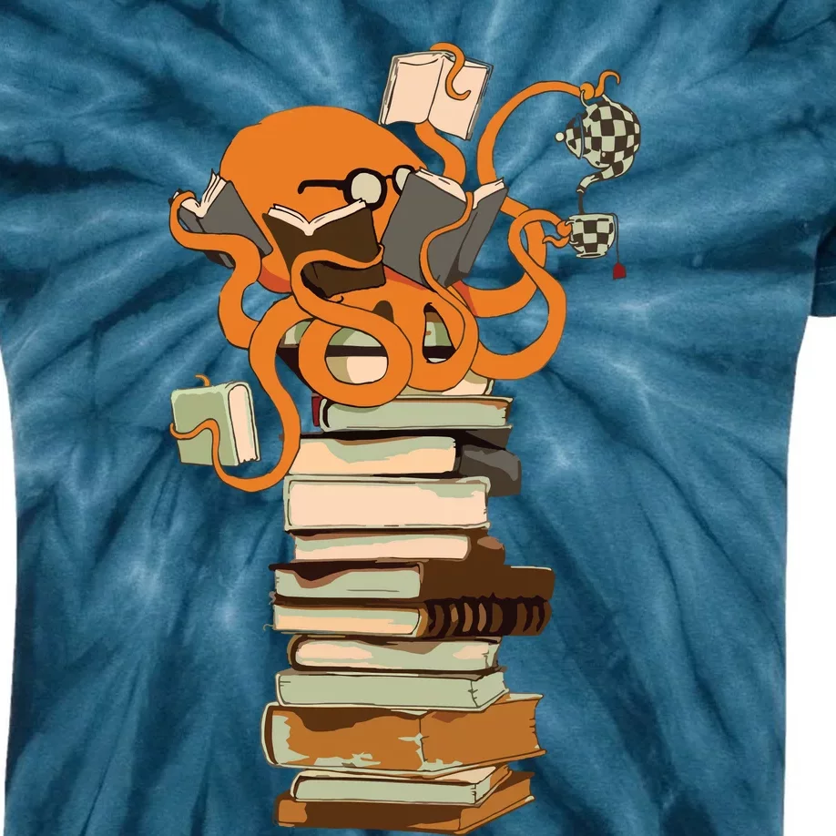 Reading Octopus Tea Coffee And Books Gift Kids Tie-Dye T-Shirt