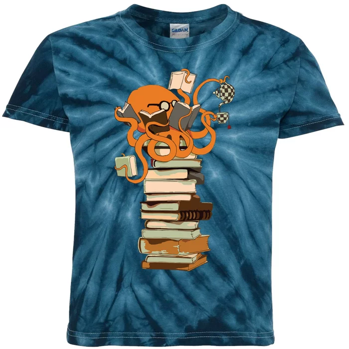 Reading Octopus Tea Coffee And Books Gift Kids Tie-Dye T-Shirt