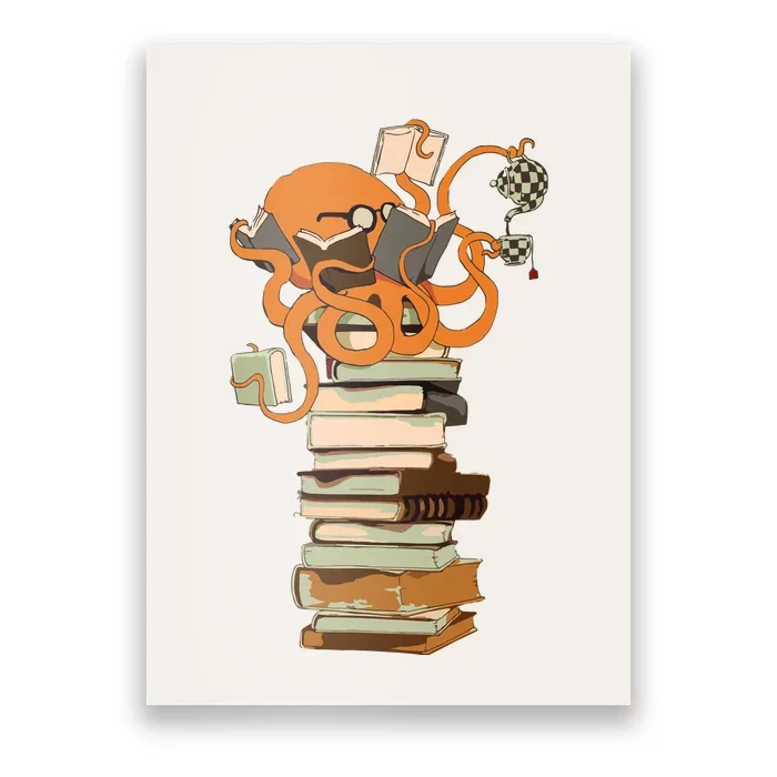 Reading Octopus Tea Coffee And Books Gift Poster