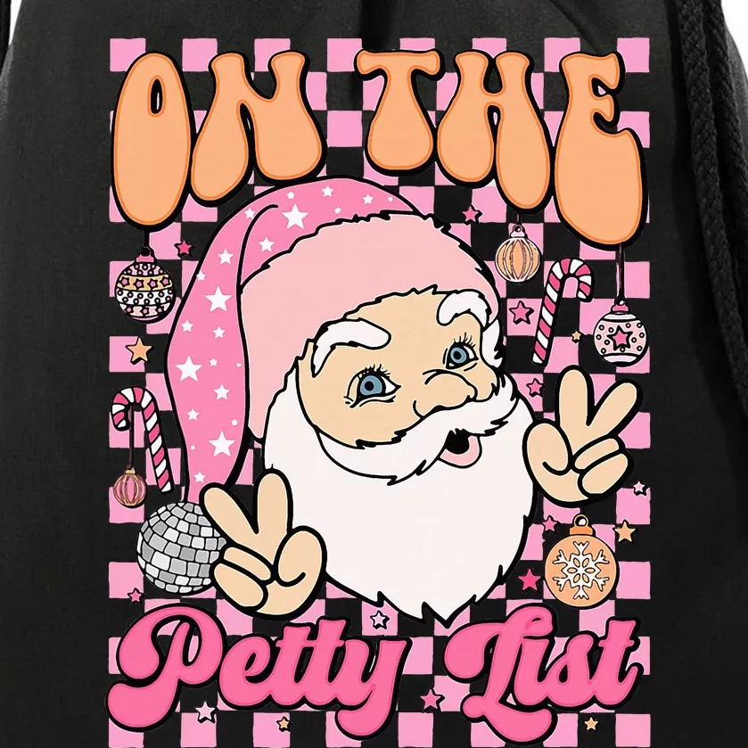 Retro On The Petty List Funny Family Christmas Santa Claus Drawstring Bag