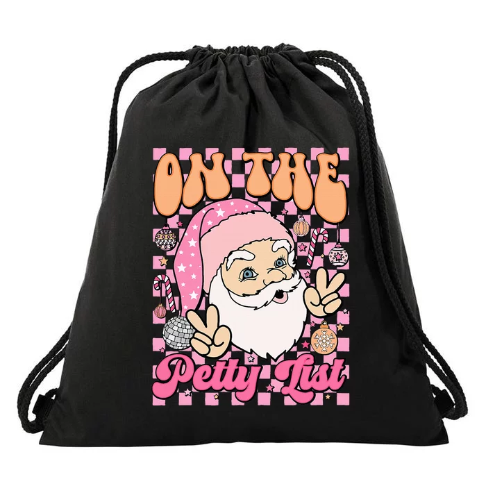 Retro On The Petty List Funny Family Christmas Santa Claus Drawstring Bag