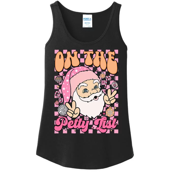 Retro On The Petty List Funny Family Christmas Santa Claus Ladies Essential Tank