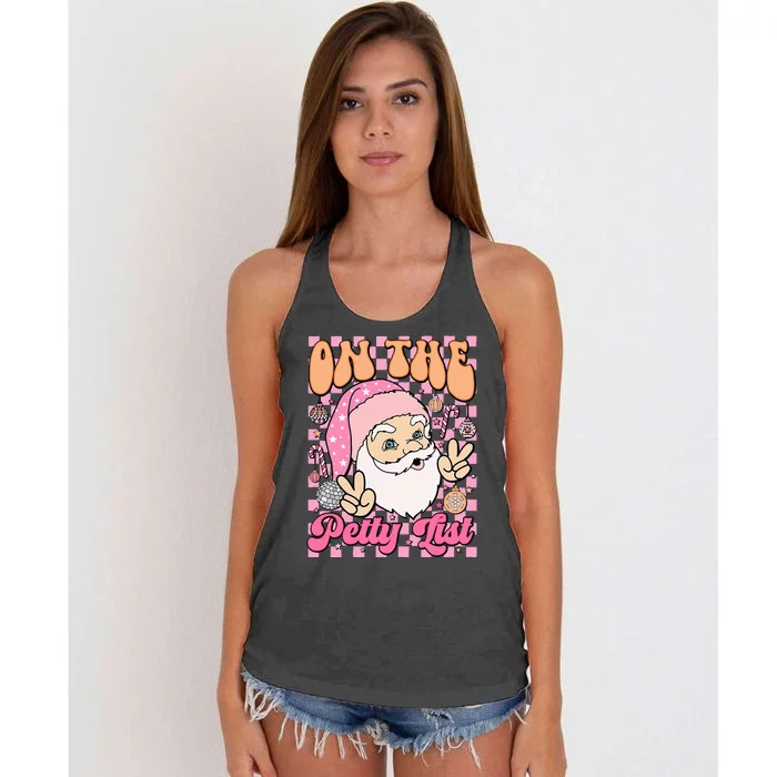 Retro On The Petty List Funny Family Christmas Santa Claus Women's Knotted Racerback Tank