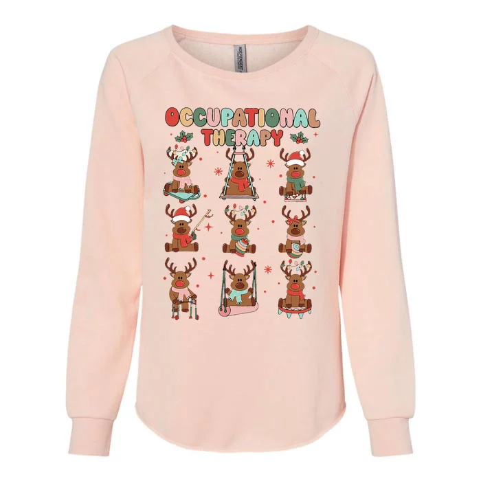 Retro Occupational Therapy Christmas Reindeers OT OTA Womens California Wash Sweatshirt