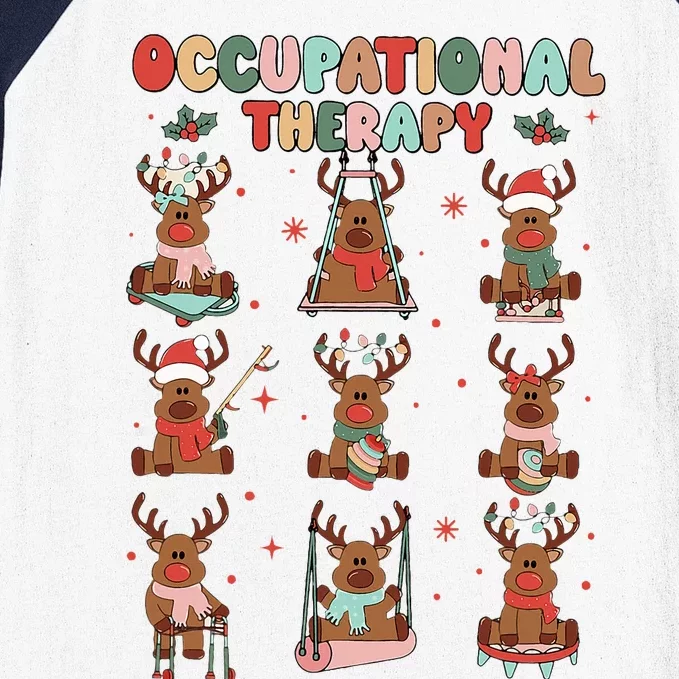 Retro Occupational Therapy Christmas Reindeers OT OTA Baseball Sleeve Shirt