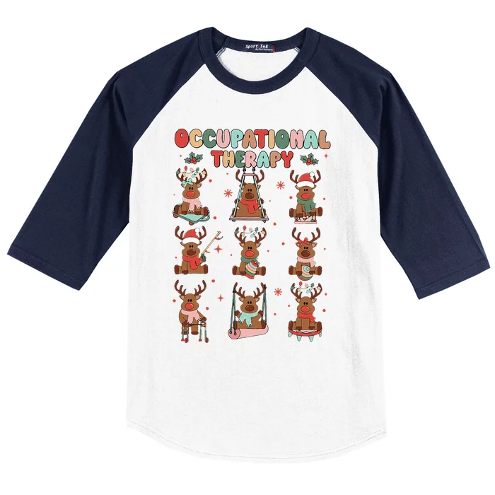 Retro Occupational Therapy Christmas Reindeers OT OTA Baseball Sleeve Shirt