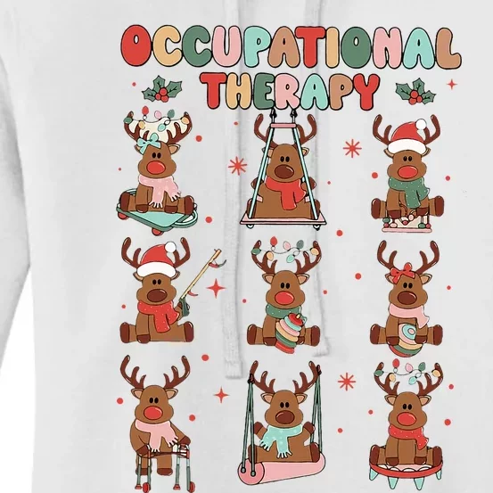 Retro Occupational Therapy Christmas Reindeers OT OTA Women's Pullover Hoodie