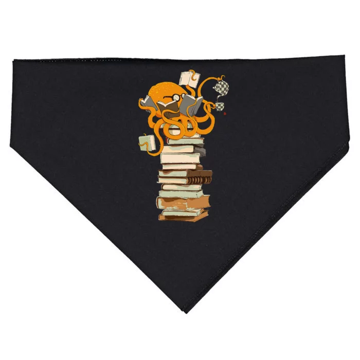 Reading Octopus Tea Coffee And Books Gift USA-Made Doggie Bandana