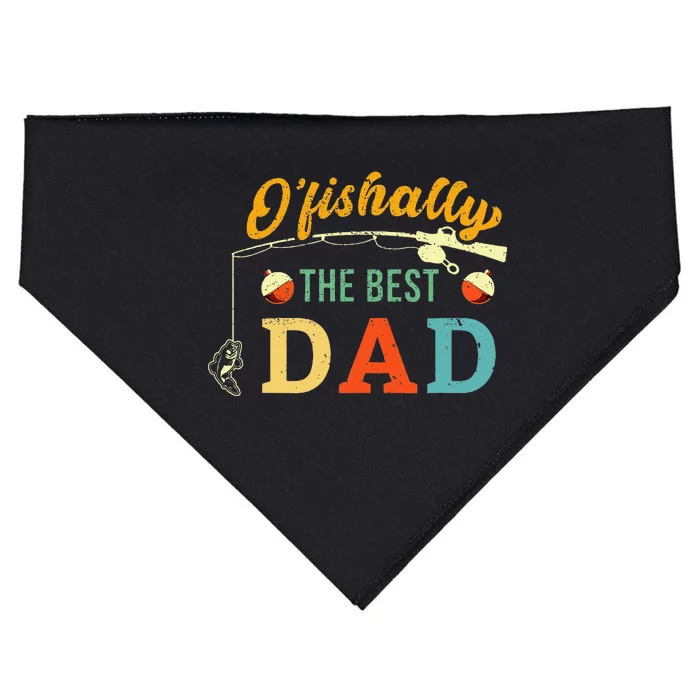 Retro Ofishally The Best Dad Fishing Father Fisherman Papa USA-Made Doggie Bandana