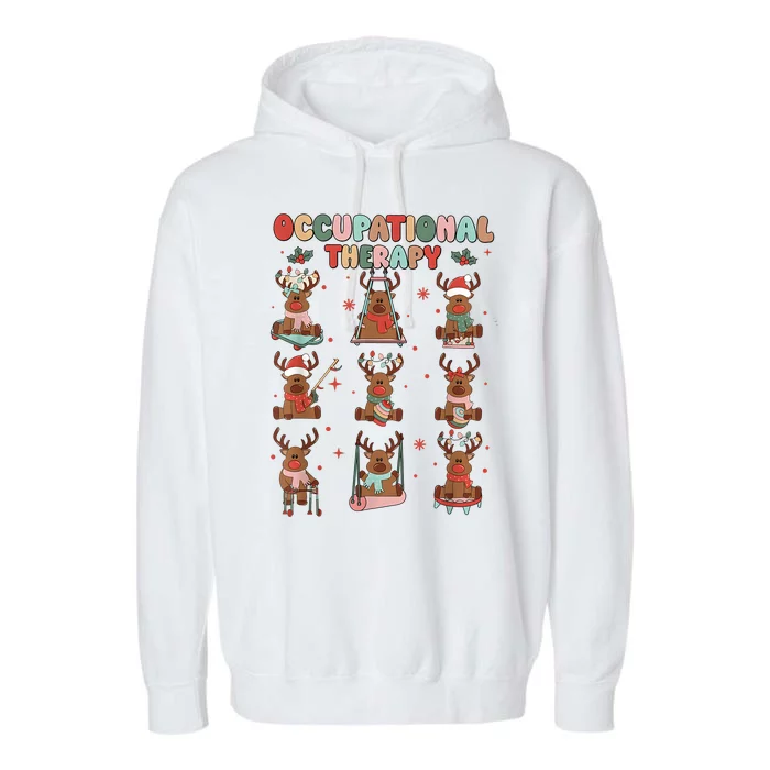 Retro Occupational Therapy Christmas Reindeers Ot Ota Garment-Dyed Fleece Hoodie