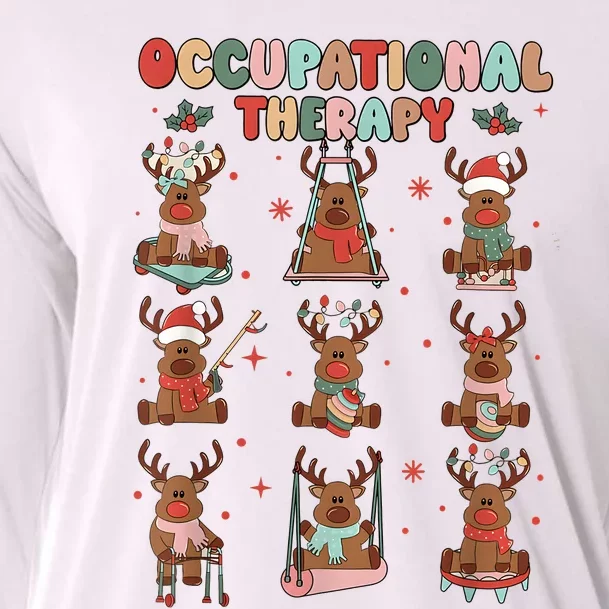 Retro Occupational Therapy Christmas Reindeers Ot Ota Cooling Performance Long Sleeve Crew