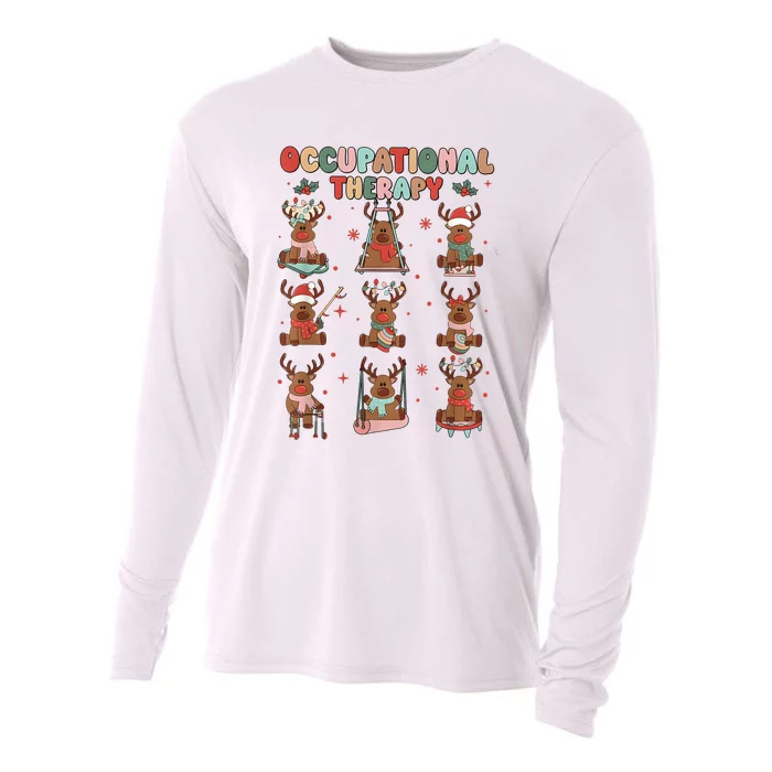 Retro Occupational Therapy Christmas Reindeers Ot Ota Cooling Performance Long Sleeve Crew