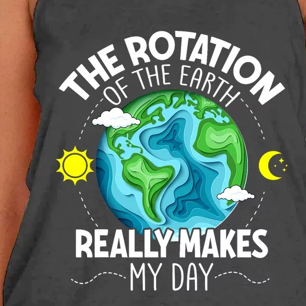 Rotation Of The Earth Makes My Day Funny Science Women's Knotted Racerback Tank