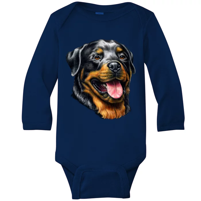 Rottweiler Face Baby Long Sleeve Bodysuit