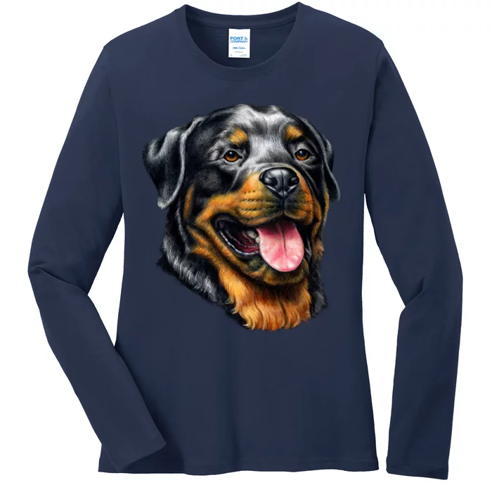 Rottweiler Face Ladies Long Sleeve Shirt