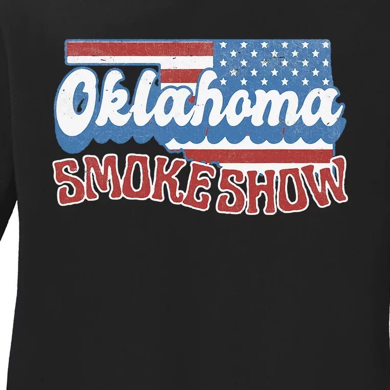 Retro Oklahoma Usa Flag Oklahoma Concert Ladies Long Sleeve Shirt