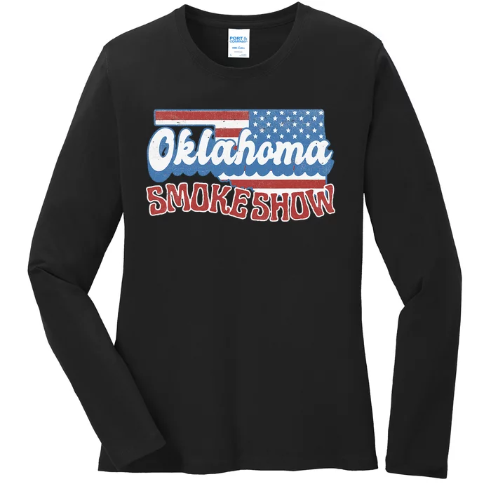 Retro Oklahoma Usa Flag Oklahoma Concert Ladies Long Sleeve Shirt