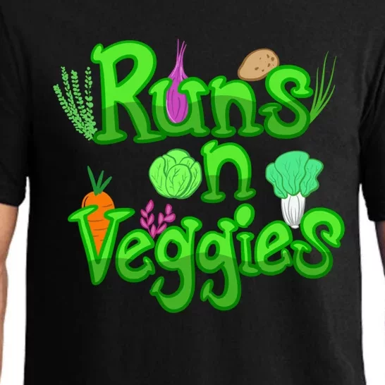 Runs On Veggies Cute Vegan Athletes Funny Running Gift Pajama Set