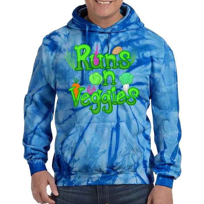 Runs On Veggies Cute Vegan Athletes Funny Running Gift Tie Dye Hoodie