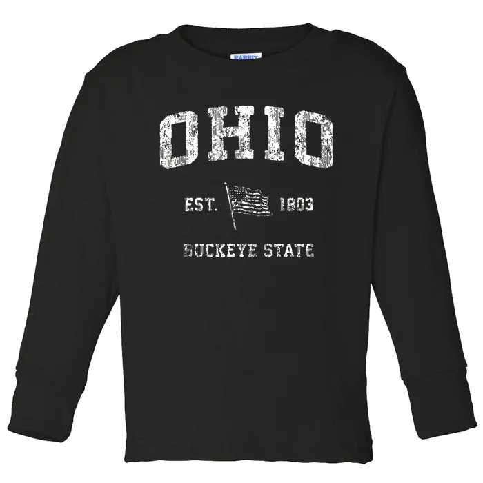 Retro Ohio Vintage Athletic Sports Design Toddler Long Sleeve Shirt