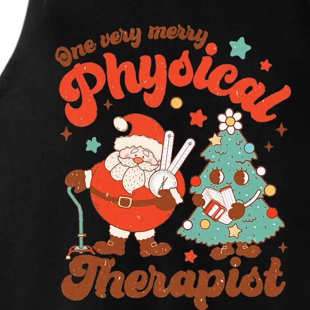 Retro One Very Merry Physical Therapist Santa Christmas Tree Ladies Tri-Blend Wicking Tank