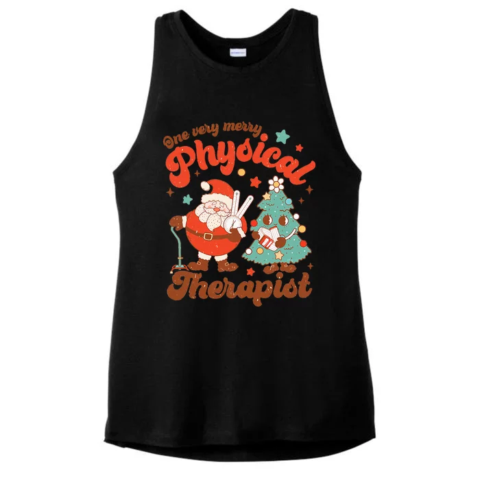 Retro One Very Merry Physical Therapist Santa Christmas Tree Ladies Tri-Blend Wicking Tank