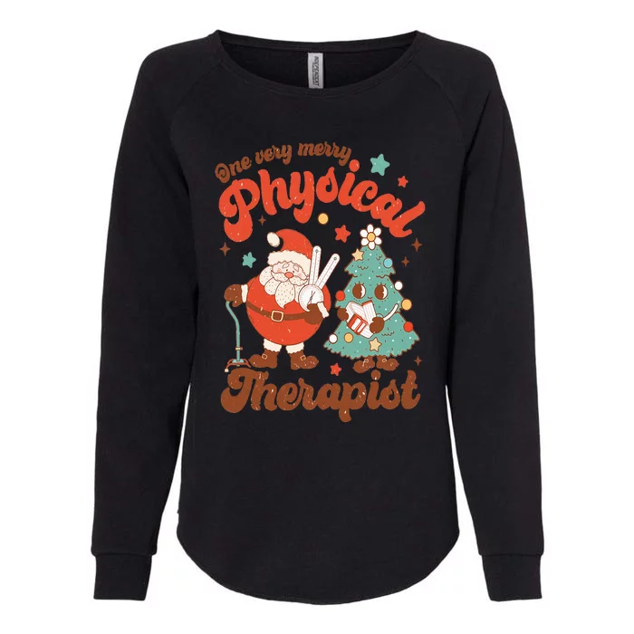 Retro One Very Merry Physical Therapist Santa Christmas Tree Womens California Wash Sweatshirt