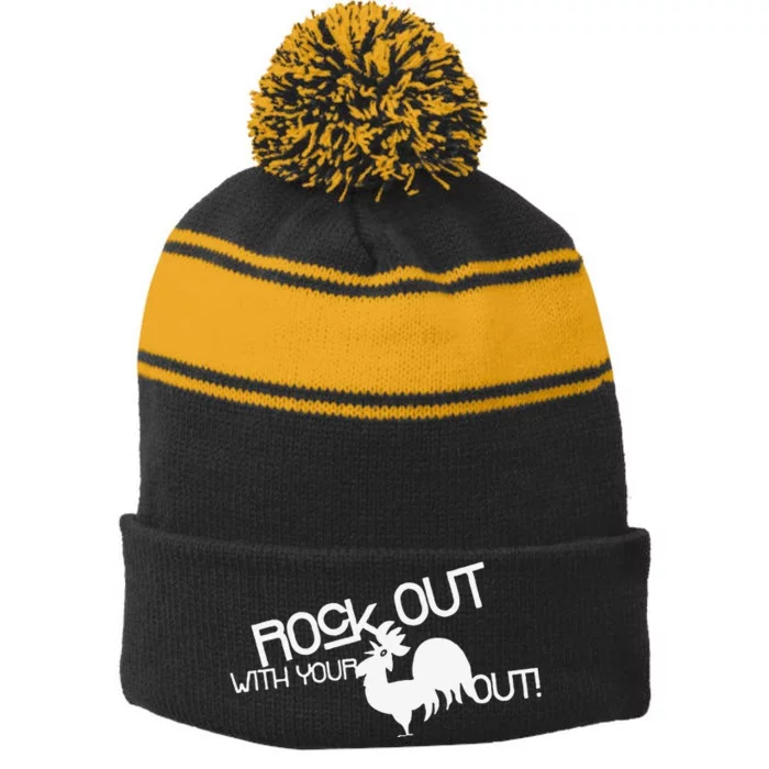 Rock Out With Your Cock Out Funny Stripe Pom Pom Beanie