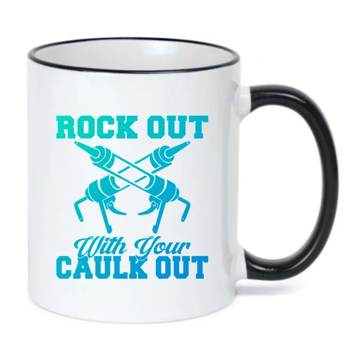 Rock Out With Your Caulk Out Construction Worker Funny Gift Black Color Changing Mug