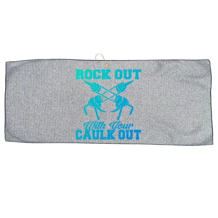 Rock Out With Your Caulk Out Construction Worker Funny Gift Large Microfiber Waffle Golf Towel