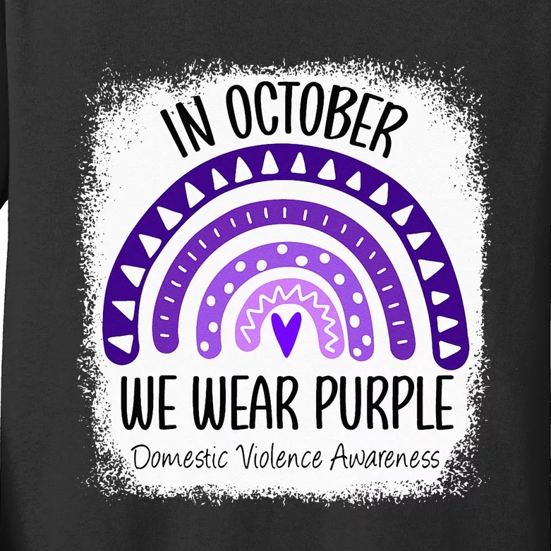 Rainbow October We Wear Purple Domestic Violence Awareness Kids Long Sleeve Shirt