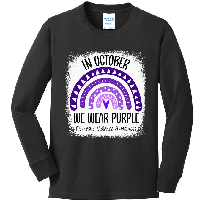 Rainbow October We Wear Purple Domestic Violence Awareness Kids Long Sleeve Shirt