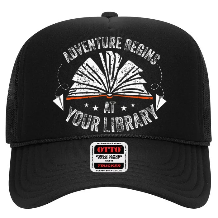 Reading Program 2024 Adventure Begins At Your Library High Crown Mesh Trucker Hat