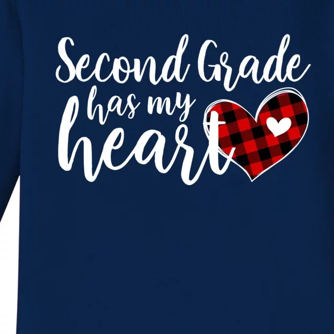 Red Plaid 2nd Second Grade Has My Heart Teacher Valentines Gift Baby Long Sleeve Bodysuit