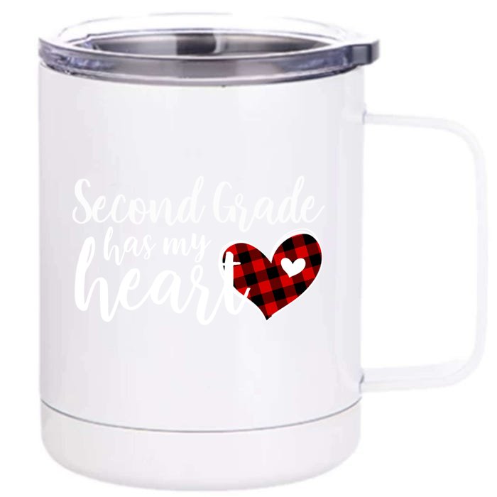 Red Plaid 2nd Second Grade Has My Heart Teacher Valentines Gift Front & Back 12oz Stainless Steel Tumbler Cup