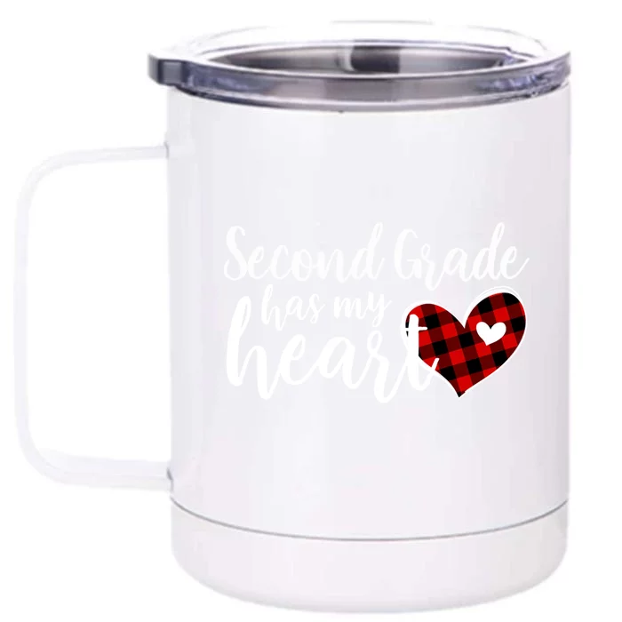 Red Plaid 2nd Second Grade Has My Heart Teacher Valentines Gift Front & Back 12oz Stainless Steel Tumbler Cup