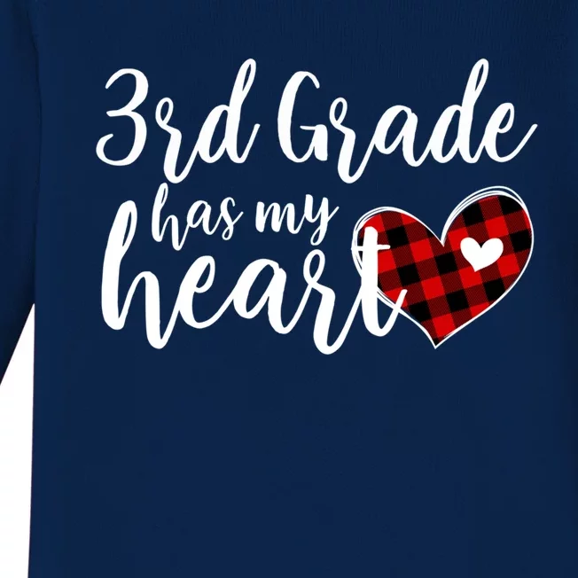 Red Plaid 3rd Third Grade Has My Heart Teacher Valentines Gift Baby Long Sleeve Bodysuit