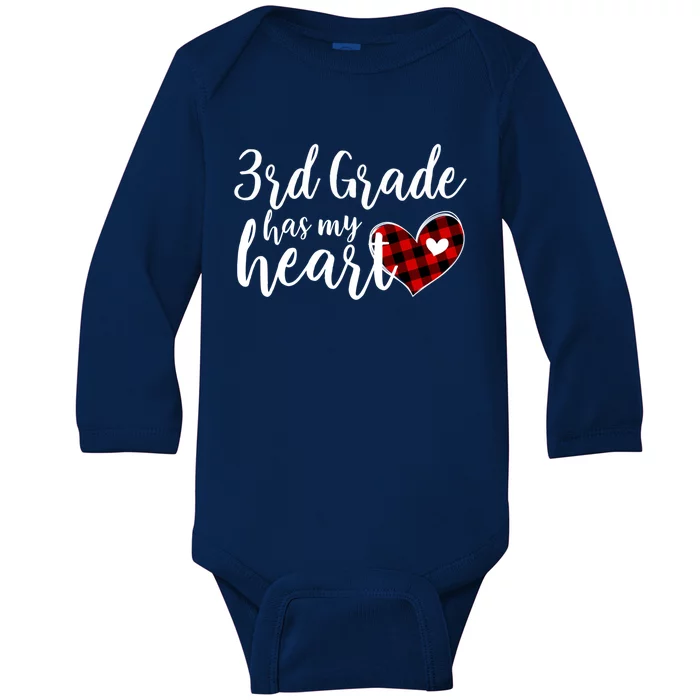 Red Plaid 3rd Third Grade Has My Heart Teacher Valentines Gift Baby Long Sleeve Bodysuit