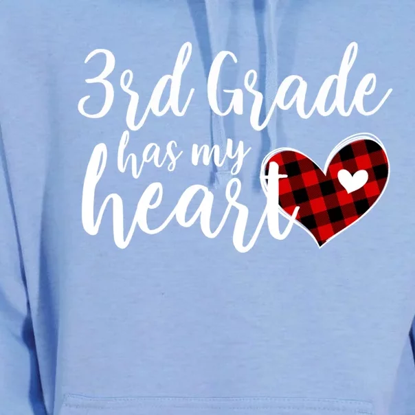 Red Plaid 3rd Third Grade Has My Heart Teacher Valentines Gift Unisex Surf Hoodie