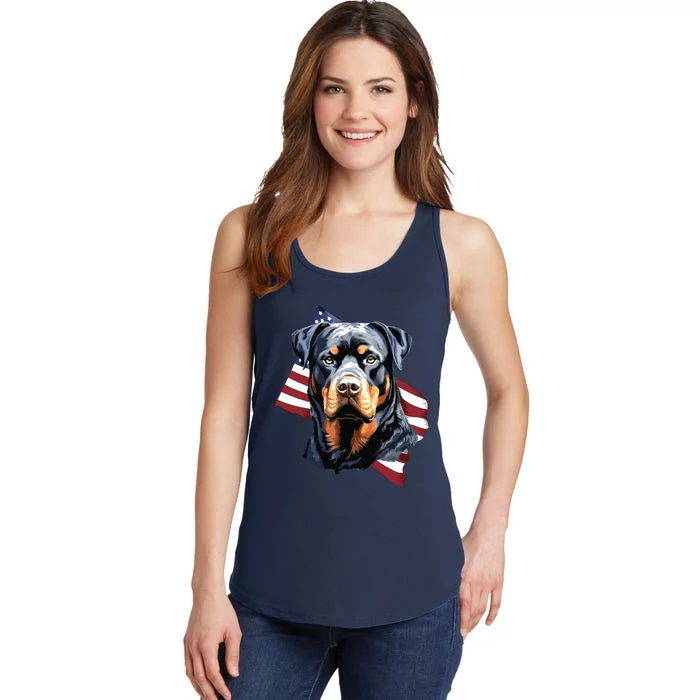 Rottweiler Patriotic 4th Of July Dog Lover American USA Ladies Essential Tank