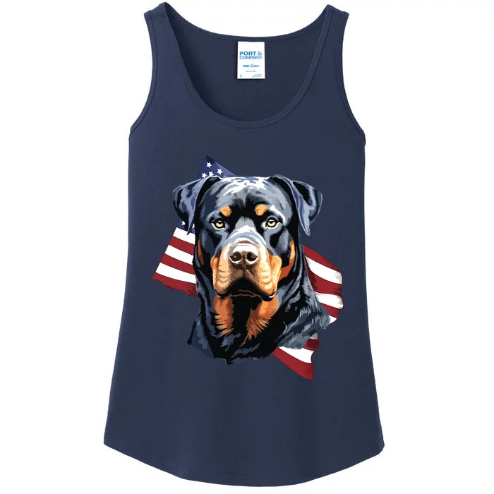 Rottweiler Patriotic 4th Of July Dog Lover American USA Ladies Essential Tank