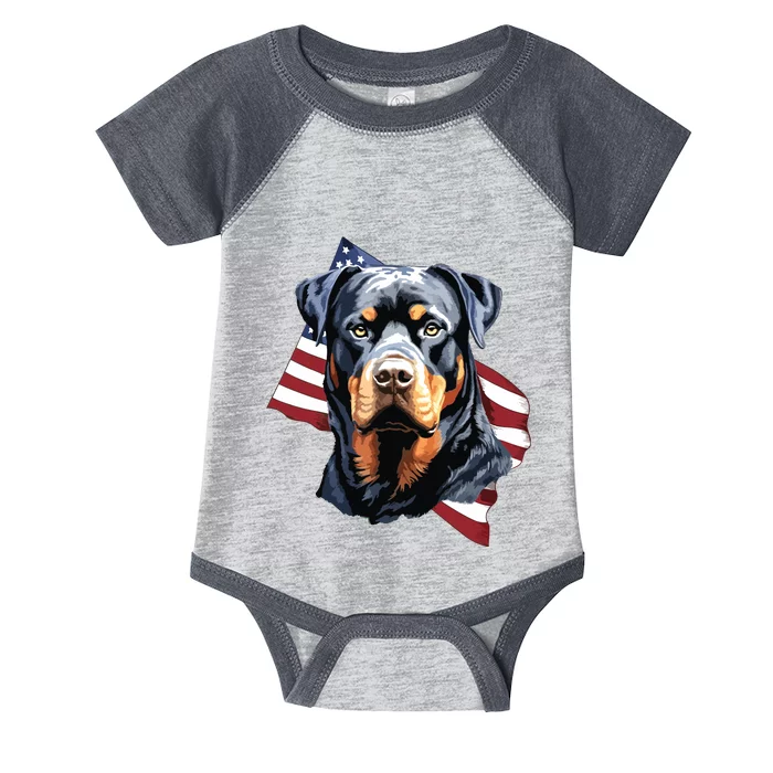 Rottweiler Patriotic 4th Of July Dog Lover American USA Infant Baby Jersey Bodysuit