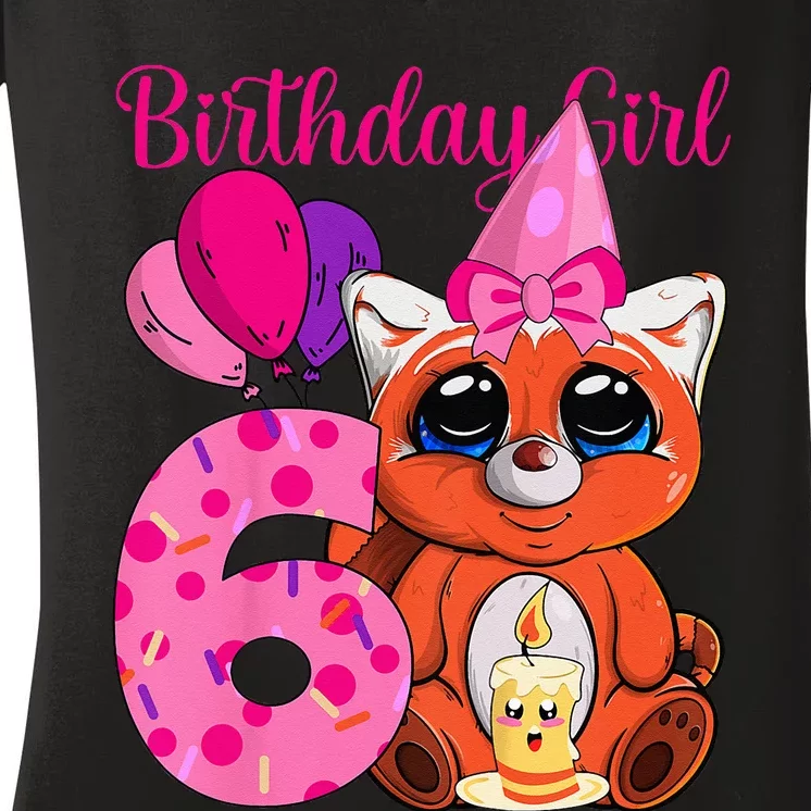 Red Panda 6th Birthday Im 6 Years Old Women's V-Neck T-Shirt