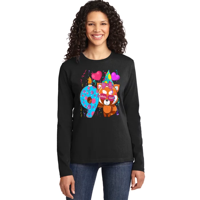 Red Panda 9th Birthday Im 9 Years Old Birthday Ladies Long Sleeve Shirt