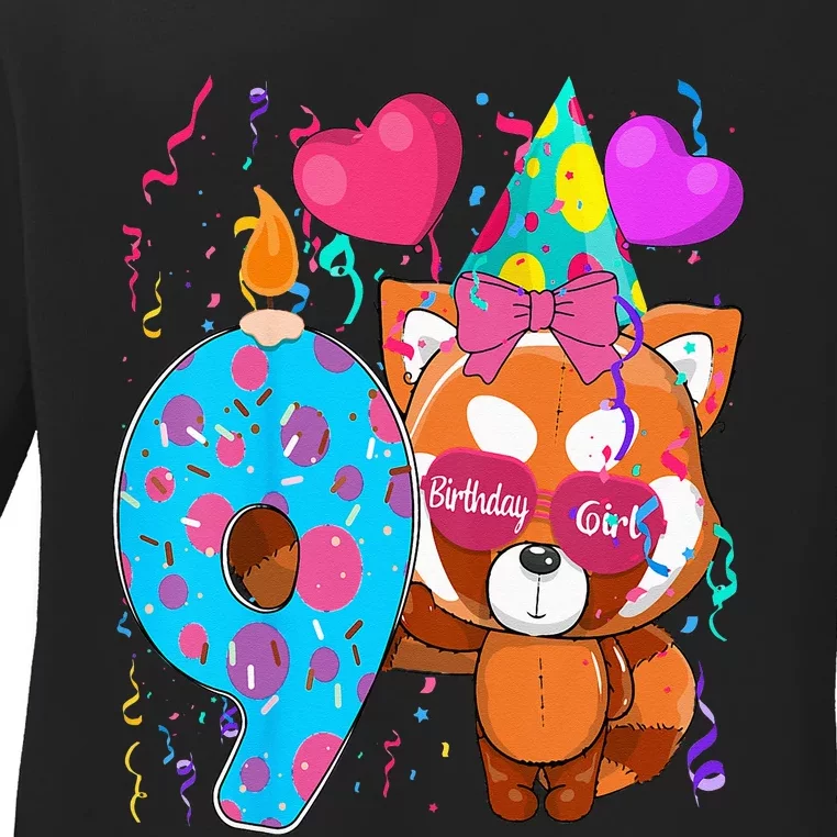 Red Panda 9th Birthday Im 9 Years Old Birthday Ladies Long Sleeve Shirt